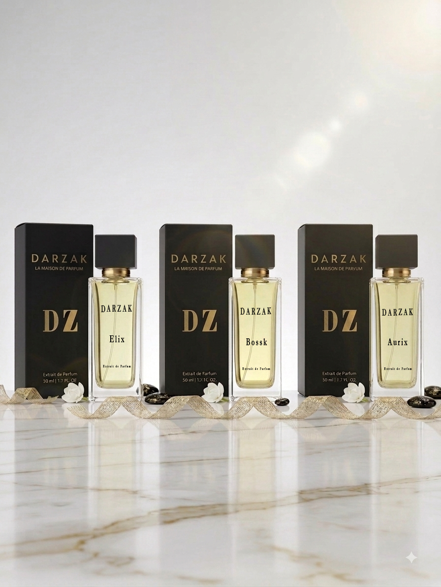 DARZAK Discovery Set with three 50ml Extrait de Parfum bottles and luxury perfume box